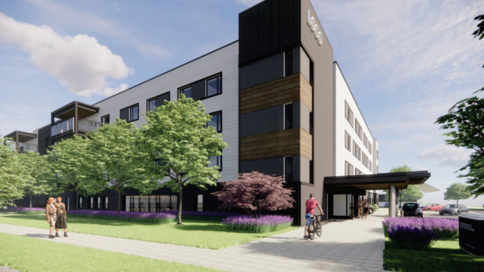 Architectural rendering of the future Cardinal Creek Residence building surrounded by greenery